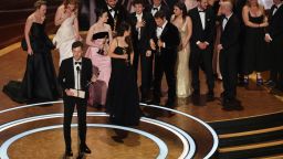 Director Sean Baker, producers Alex Coco and Samantha Quan and cast and crew members win the Oscar for Best Picture for "Anora" during the Oscars show at the 97th Academy Awards in Hollywood, Los Angeles, California, U.S., March 2, 2025. REUTERS/Carlos Barria