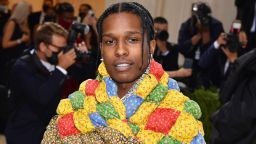 US rapper A$AP Rocky arrives for the 2021 Met Gala at the Metropolitan Museum of Art on September 13, 2021 in New York. - This year's Met Gala has a distinctively youthful imprint, hosted by singer Billie Eilish, actor Timothee Chalamet, poet Amanda Gorman and tennis star Naomi Osaka, none of them older than 25. The 2021 theme is "In America: A Lexicon of Fashion." (Photo by ANGELA  WEISS / AFP) (Photo by ANGELA  WEISS/AFP via Getty Images)