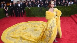 Rihanna arrives at the 2015 Metropolitan Museum of Art's Costume Institute Gala benefit in honor of the museums latest exhibit China: Through the Looking Glass May 4, 2015 in New York.